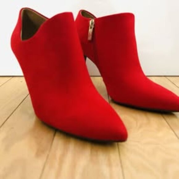 Jessica Simpson Heels - Women's Size 8 M Red Suede Booties Side Zip Stiletto - Picture 2 of 6
